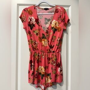 Coral Floral Romper